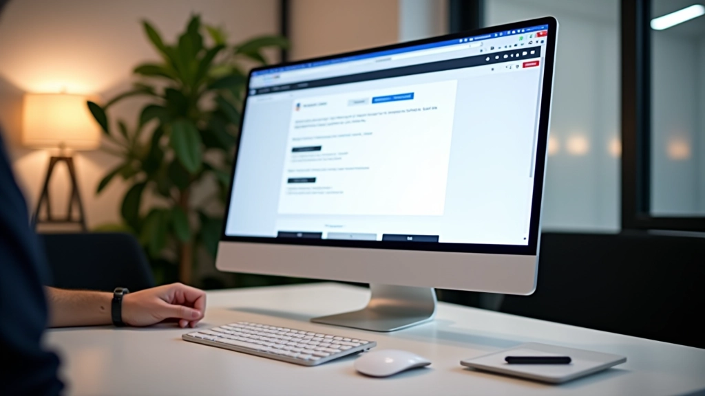 Modern desktop monitor showing clean landing page layout with clear visual hierarchy, hero section with prominent CTA button