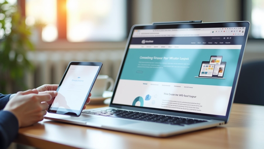 Laptop and tablet showing same responsive webpage design adapting across different screen sizes